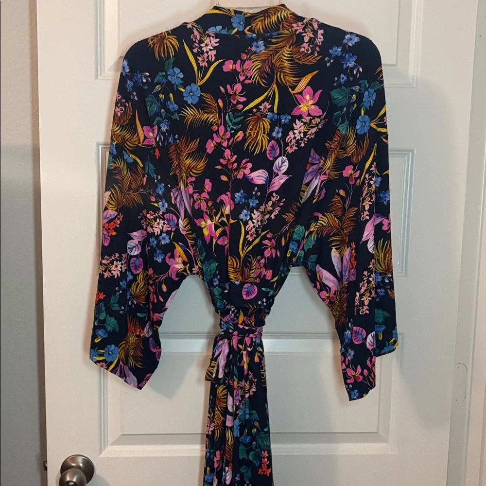 Soma Cool Nights kimono-style wrap robe Blooming Tropical Navy pattern SZ L/XL - Picture 2 of 11